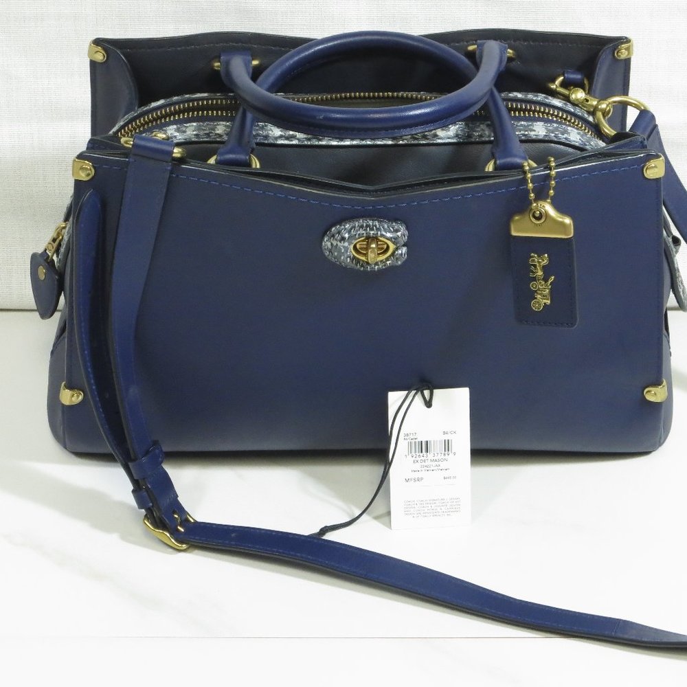 LIKE NEW Coach Mason Satchel - Blue with Snakeskin
